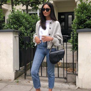 oversized ribbed crewneck cardigan